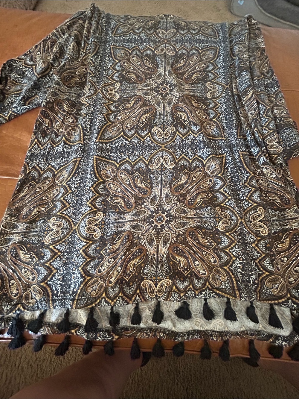 J Jill 1X Boho Tassel Hem Paisley Tunic in Black and Brown